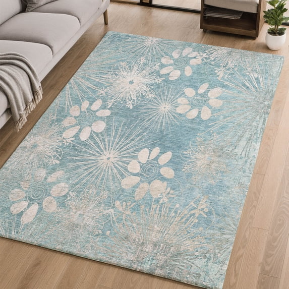 Addison Rugs Mayfield Premium Machine Washable Transitional Floral Blue Rectangle Rug, 3' x 5'