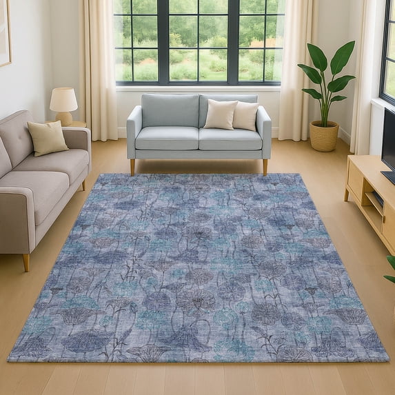 Addison Rugs Mayfield Premium Machine Washable Transitional Floral Blue Rectangle Rug, 3' x 5'