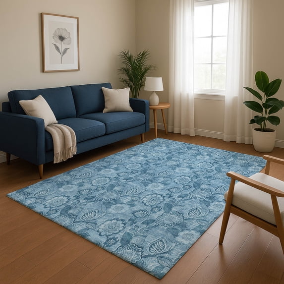 Addison Rugs Mayfield Premium Machine Washable Transitional Floral Blue Rectangle Rug, 9' x 12'
