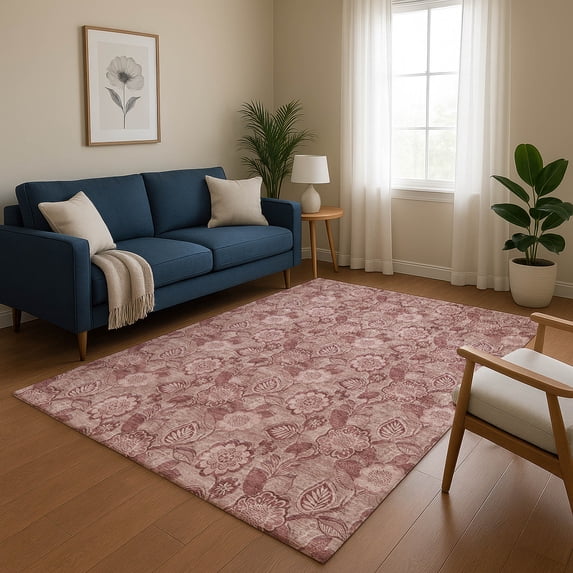 Addison Rugs Mayfield Premium Machine Washable Transitional Floral Blush Rectangle Rug, 3' x 5'