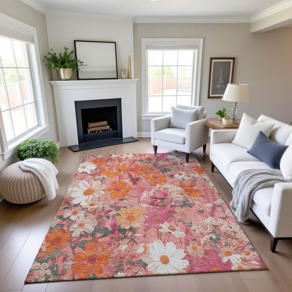 Addison Rugs Mayfield Premium Machine Washable Transitional Floral Blush Rectangle Rug, 8' x 10'