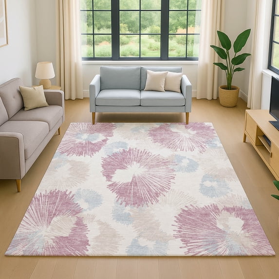 Addison Rugs Mayfield Premium Machine Washable Transitional Floral Blush Rectangle Rug, 9' x 12'