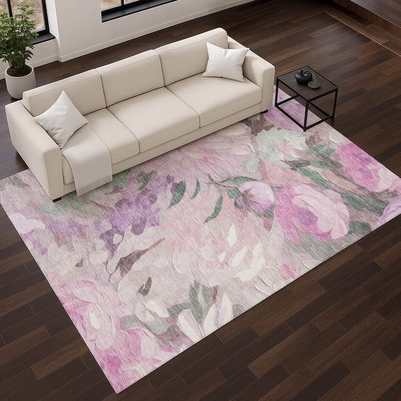 Addison Rugs Mayfield Premium Machine Washable Transitional Floral Blush Rectangle Rug, 9' x 12'