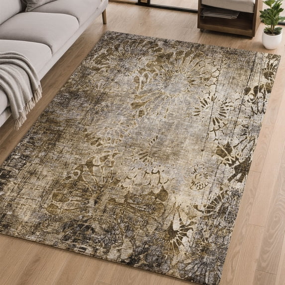 Addison Rugs Mayfield Premium Machine Washable Transitional Floral Brown Rectangle Rug, 10' x 14'