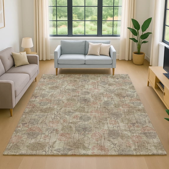 Addison Rugs Mayfield Premium Machine Washable Transitional Floral Brown Rectangle Rug, 3' x 5'