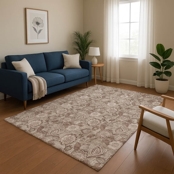 Addison Rugs Mayfield Premium Machine Washable Transitional Floral Brown Rectangle Rug, 3' x 5'