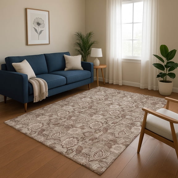 Addison Rugs Mayfield Premium Machine Washable Transitional Floral Brown Rectangle Rug, 5' x 7'6"