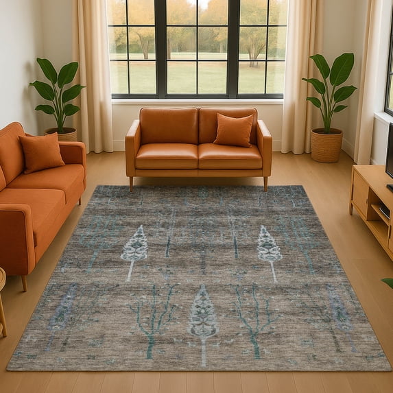 Addison Rugs Mayfield Premium Machine Washable Transitional Floral Brown Rectangle Rug, 9' x 12'