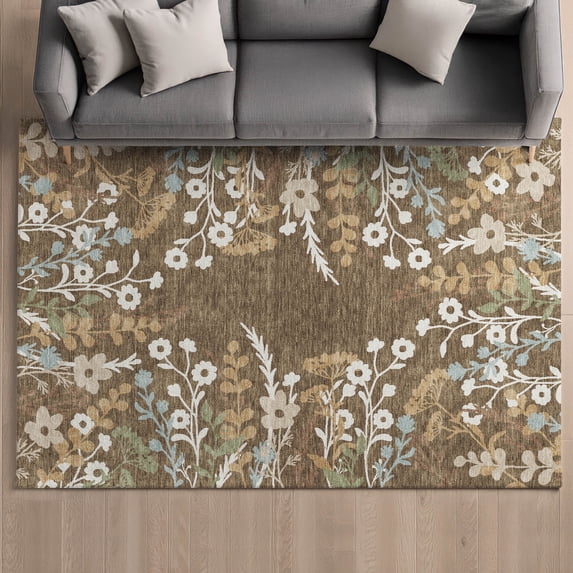 Addison Rugs Mayfield Premium Machine Washable Transitional Floral Chocolate Rectangle Rug, 10' x 14'