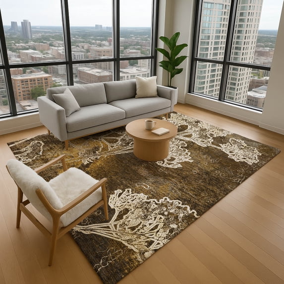 Addison Rugs Mayfield Premium Machine Washable Transitional Floral Chocolate Rectangle Rug, 5' x 7'6"