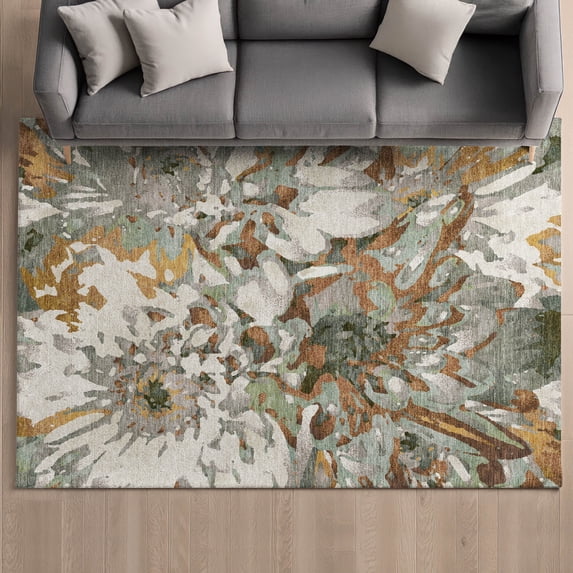 Addison Rugs Mayfield Premium Machine Washable Transitional Floral Copper Rectangle Rug, 10' x 14'