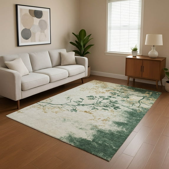Addison Rugs Mayfield Premium Machine Washable Transitional Floral Emerald Rectangle Rug, 8' x 10'