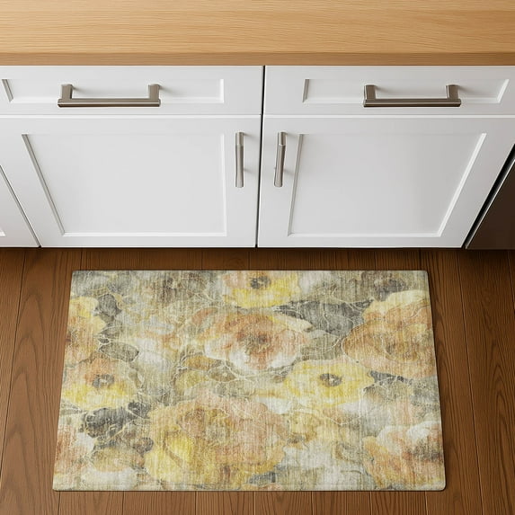 Addison Rugs Mayfield Premium Machine Washable Transitional Floral Gold Rectangle Rug, 1'8" x 2'6"