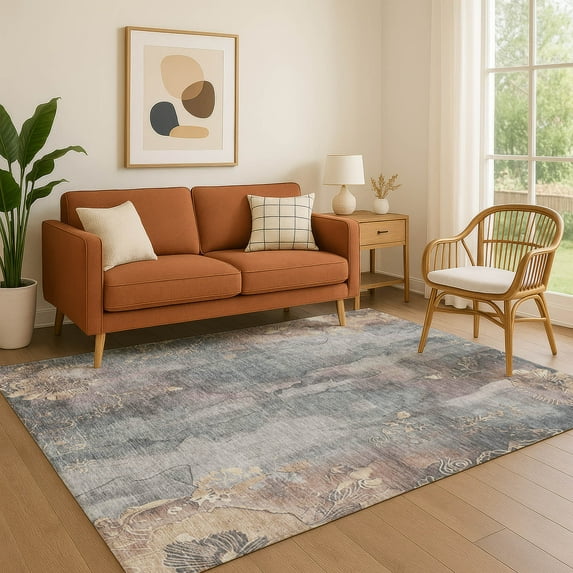 Addison Rugs Mayfield Premium Machine Washable Transitional Floral Gray Rectangle Rug, 2'6" x 3'10"