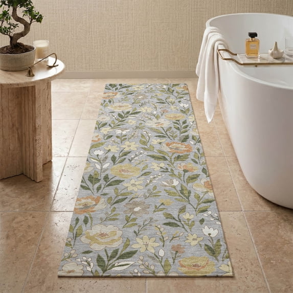 Addison Rugs Mayfield Premium Machine Washable Transitional Floral Gray Runner Rug, 2'3" x 7'6"
