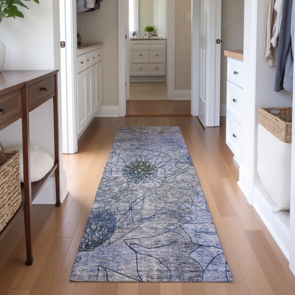 Addison Rugs Mayfield Premium Machine Washable Transitional Floral Gray Runner Rug, 2'3" x 7'6"
