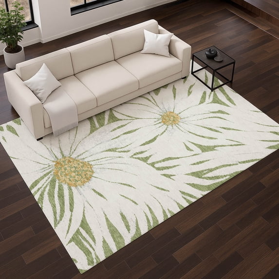 Addison Rugs Mayfield Premium Machine Washable Transitional Floral Green Rectangle Rug, 8' x 10'
