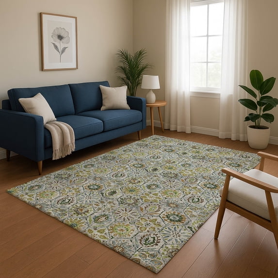 Addison Rugs Mayfield Premium Machine Washable Transitional Floral Green Rectangle Rug, 8' x 10'