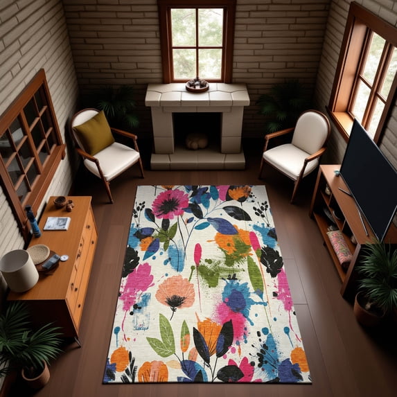 Addison Rugs Mayfield Premium Machine Washable Transitional Floral Ivory Rectangle Rug, 8' x 10'