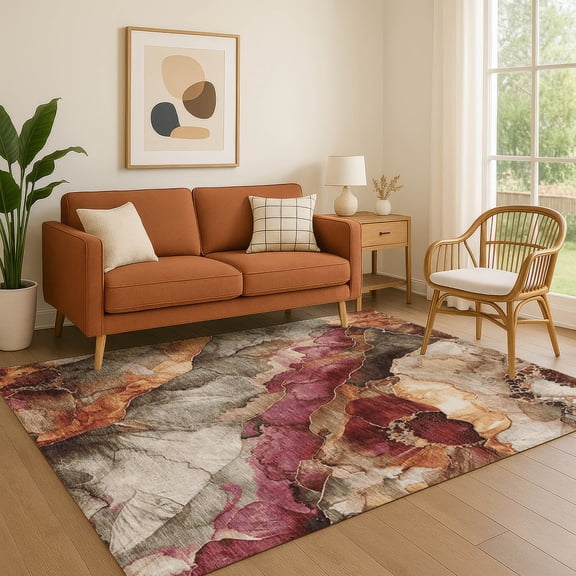 Addison Rugs Mayfield Premium Machine Washable Transitional Floral Khaki Rectangle Rug, 3' x 5'