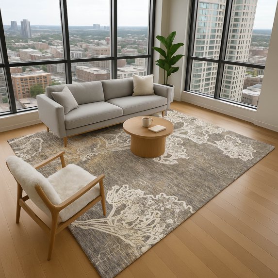 Addison Rugs Mayfield Premium Machine Washable Transitional Floral Khaki Rectangle Rug, 9' x 12'