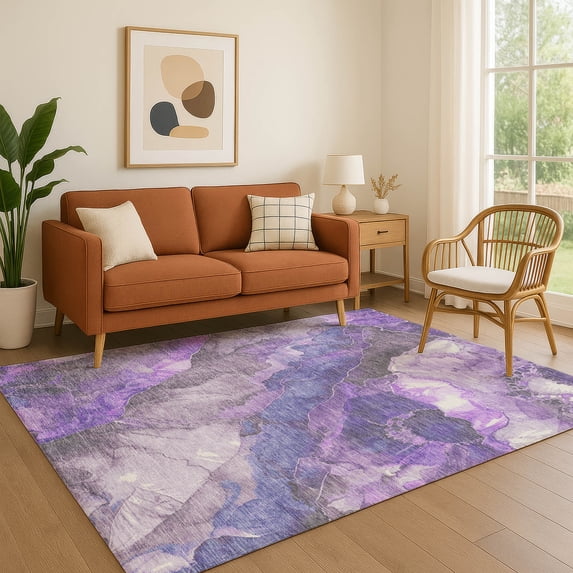 Addison Rugs Mayfield Premium Machine Washable Transitional Floral Lavender Rectangle Rug, 3' x 5'