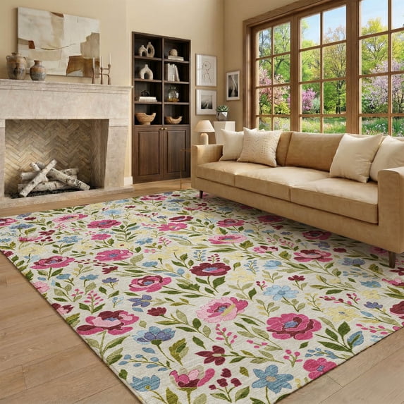 Addison Rugs Mayfield Premium Machine Washable Transitional Floral Linen Rectangle Rug, 9' x 12'