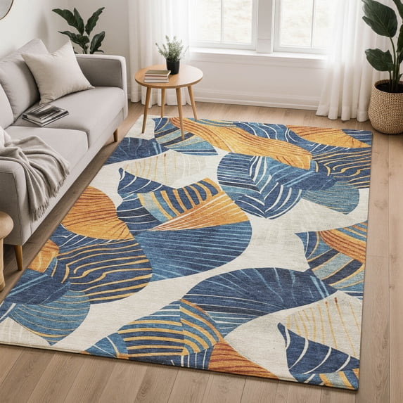Addison Rugs Mayfield Premium Machine Washable Transitional Floral Navy Rectangle Rug, 8' x 10'