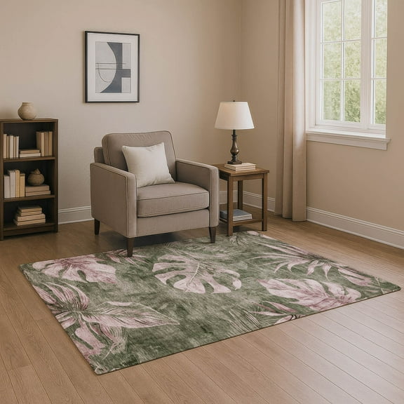 Addison Rugs Mayfield Premium Machine Washable Transitional Floral Olive Rectangle Rug, 8' x 10'