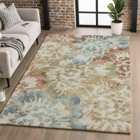 Addison Rugs Mayfield Premium Machine Washable Transitional Floral Paprika Rectangle Rug, 10' X 14' Machine Washable Transitional Floral Paprika Oversized Sherpa Throw Blanket