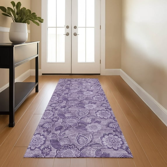 Addison Rugs Mayfield Premium Machine Washable Transitional Floral Plum Runner Rug, 2'3" x 7'6"
