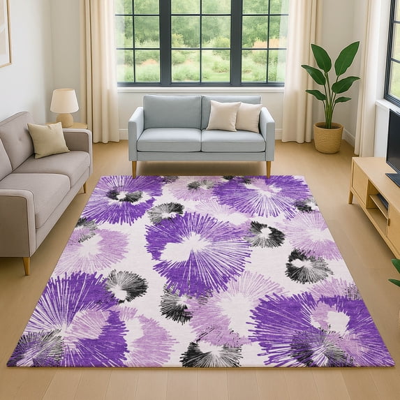 Addison Rugs Mayfield Premium Machine Washable Transitional Floral Purple Rectangle Rug, 10' x 14'