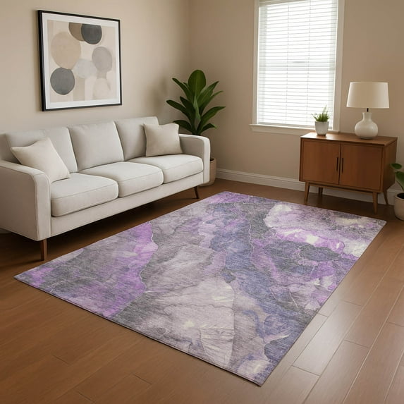 Addison Rugs Mayfield Premium Machine Washable Transitional Floral Purple Rectangle Rug, 3' x 5'