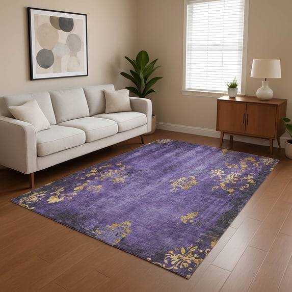 Addison Rugs Mayfield Premium Machine Washable Transitional Floral Purple Rectangle Rug, 8' x 10'