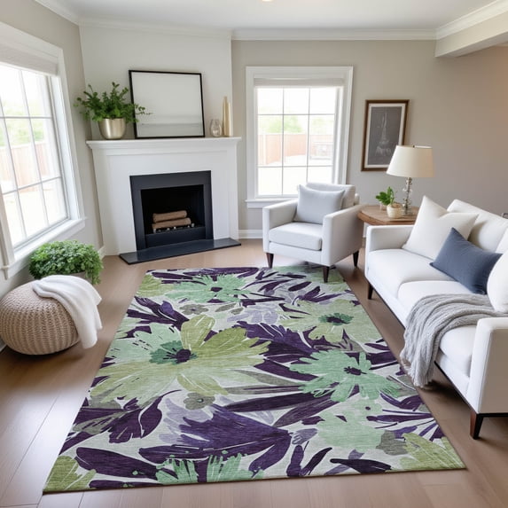 Addison Rugs Mayfield Premium Machine Washable Transitional Floral Purple Rectangle Rug, 9' x 12'