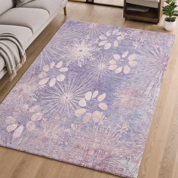 Addison Rugs Mayfield Premium Machine Washable Transitional Floral Purple Rectangle Rug, 9' x 12'