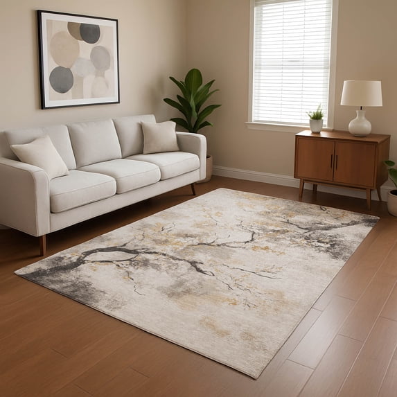 Addison Rugs Mayfield Premium Machine Washable Transitional Floral Putty Rectangle Rug, 10' x 14'