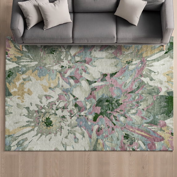 Addison Rugs Mayfield Premium Machine Washable Transitional Floral Sage Rectangle Rug, 3' x 5'