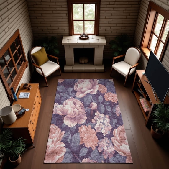 Addison Rugs Mayfield Premium Machine Washable Transitional Floral Salmon Rectangle Rug, 10' x 14'
