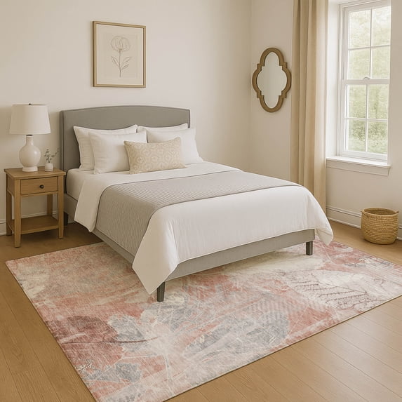 Addison Rugs Mayfield Premium Machine Washable Transitional Floral Salmon Rectangle Rug, 10' x 14'