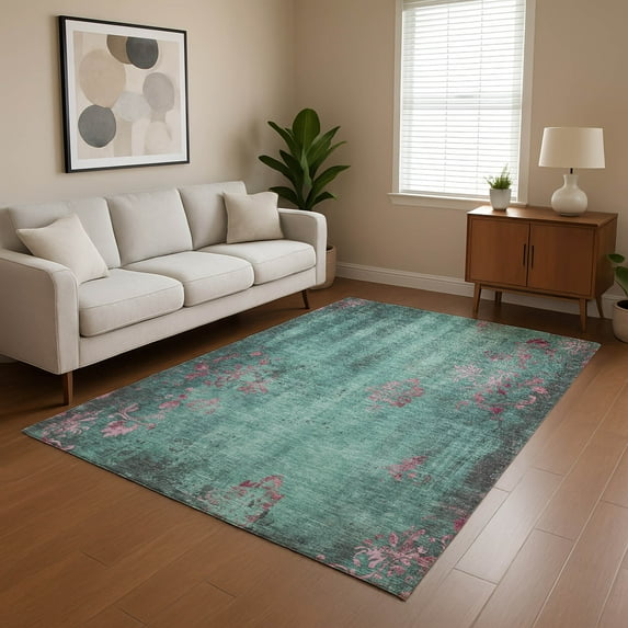 Addison Rugs Mayfield Premium Machine Washable Transitional Floral Seafoam Rectangle Rug, 2'6" x 3'10"