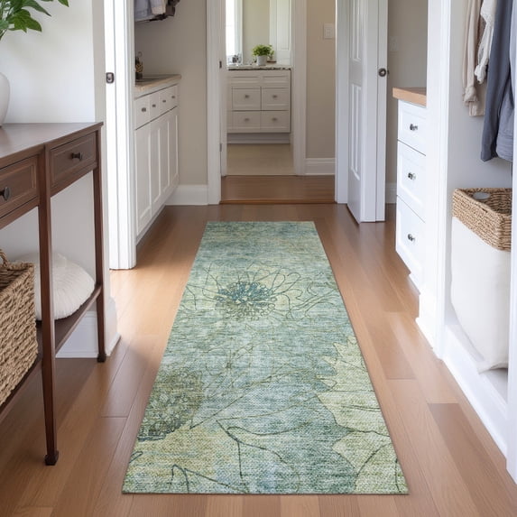 Addison Rugs Mayfield Premium Machine Washable Transitional Floral Seafoam Runner Rug, 2'3" x 7'6"