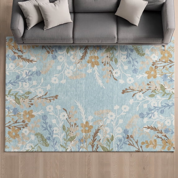 Addison Rugs Mayfield Premium Machine Washable Transitional Floral Sky Rectangle Rug, 10' x 14'