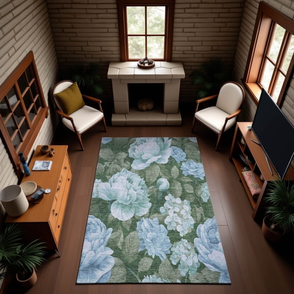 Addison Rugs Mayfield Premium Machine Washable Transitional Floral Sky Rectangle Rug, 5' x 7'6"