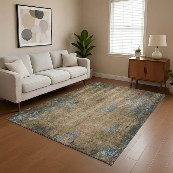 Addison Rugs Mayfield Premium Machine Washable Transitional Floral Taupe Rectangle Rug, 8' x 10'
