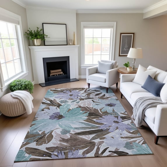 Addison Rugs Mayfield Premium Machine Washable Transitional Floral Taupe Rectangle Rug, 9' x 12'