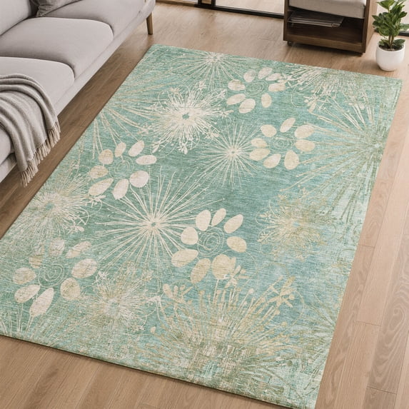 Addison Rugs Mayfield Premium Machine Washable Transitional Floral Teal Rectangle Rug, 10' x 14'