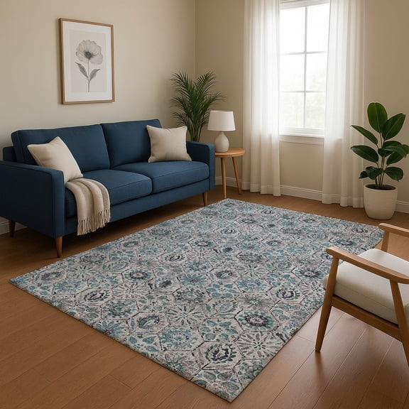 Addison Rugs Mayfield Premium Machine Washable Transitional Floral Teal Rectangle Rug, 10' x 14'