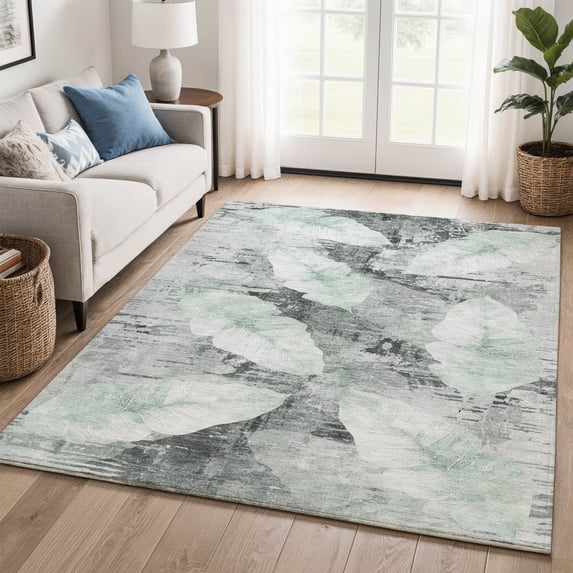 Addison Rugs Mayfield Premium Machine Washable Transitional Floral Teal Rectangle Rug, 3' x 5'