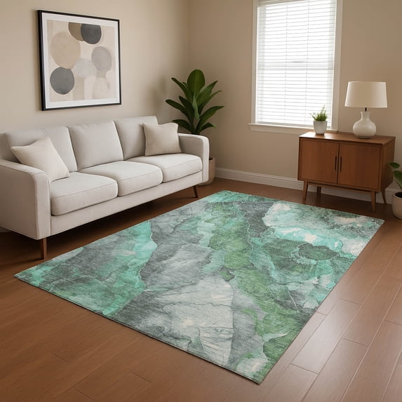 Addison Rugs Mayfield Premium Machine Washable Transitional Floral Teal Rectangle Rug, 3' x 5'